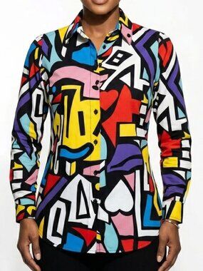 Big Dart Memphis Design Pop Art Shirt Abstract Geometric Viscose Button Up 8